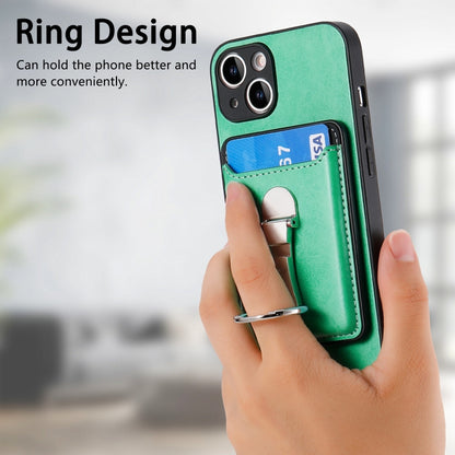For iPhone 15 Plus Skin Feel Ring Holder Wallet Magnetic Phone Case(Green) by bashfashion