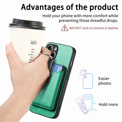 For iPhone 15 Plus Skin Feel Ring Holder Wallet Magnetic Phone Case(Green) by bashfashion