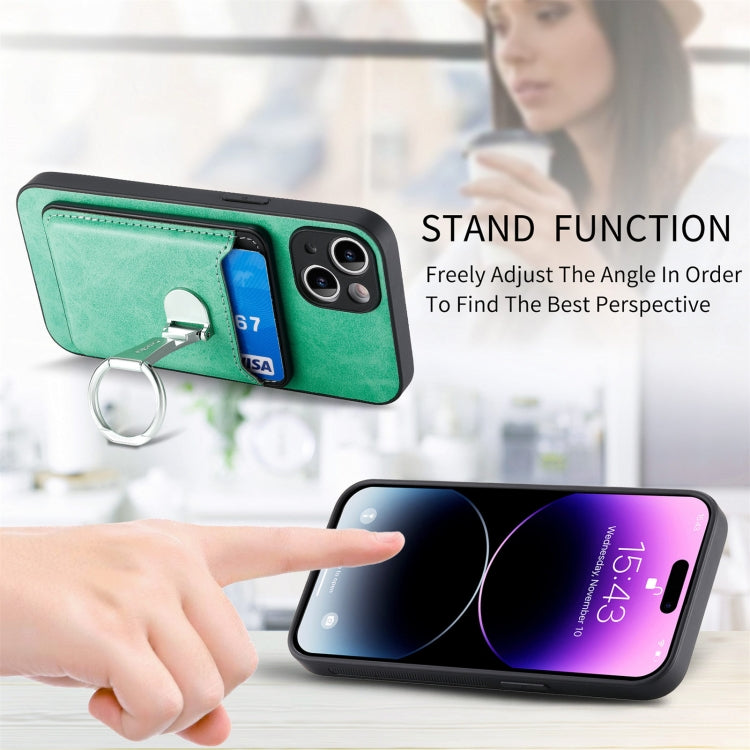 For iPhone 15 Plus Skin Feel Ring Holder Wallet Magnetic Phone Case(Green) by bashfashion