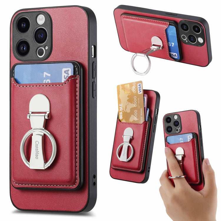 For iPhone 15 Pro Skin Feel Ring Holder Wallet Magnetic Phone Case(Red) by bashfashion