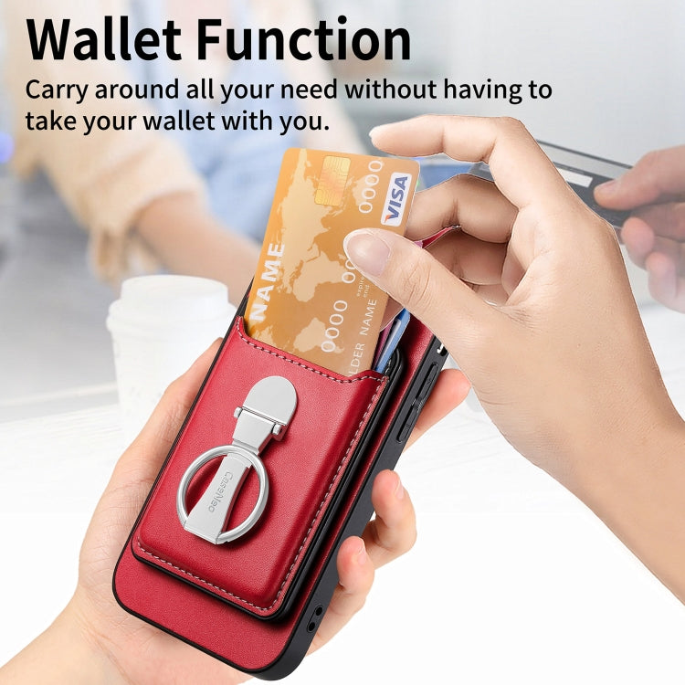 For iPhone 15 Pro Skin Feel Ring Holder Wallet Magnetic Phone Case(Red) by bashfashion