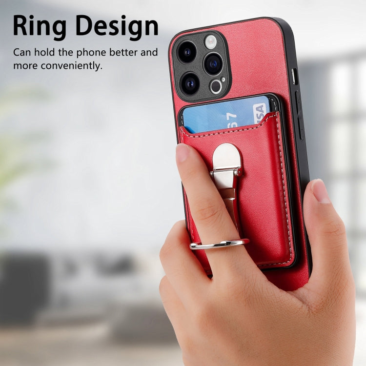For iPhone 15 Pro Skin Feel Ring Holder Wallet Magnetic Phone Case(Red) by bashfashion