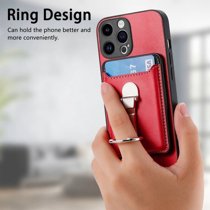 For iPhone 15 Pro Skin Feel Ring Holder Wallet Magnetic Phone Case(Red) by bashfashion
