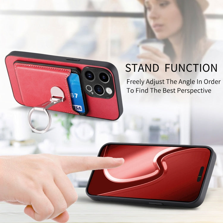 For iPhone 15 Pro Skin Feel Ring Holder Wallet Magnetic Phone Case(Red) by bashfashion