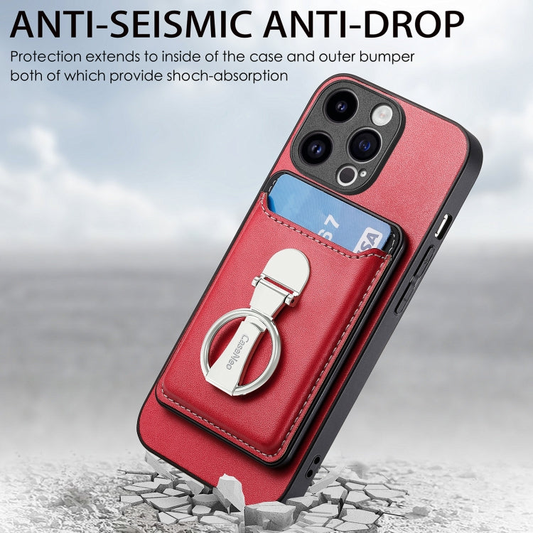 For iPhone 15 Skin Feel Ring Holder Wallet Magnetic Phone Case(Red) by bashfashion