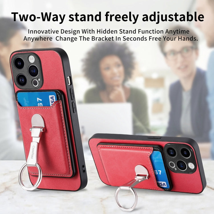 For iPhone 15 Skin Feel Ring Holder Wallet Magnetic Phone Case(Red) by bashfashion
