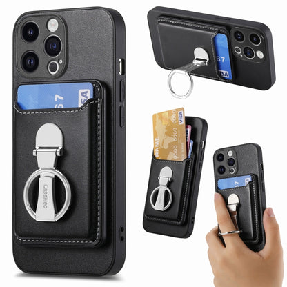 For iPhone 15 Pro Max Skin Feel Ring Holder Wallet Magnetic Phone Case(Black) by bashfashion