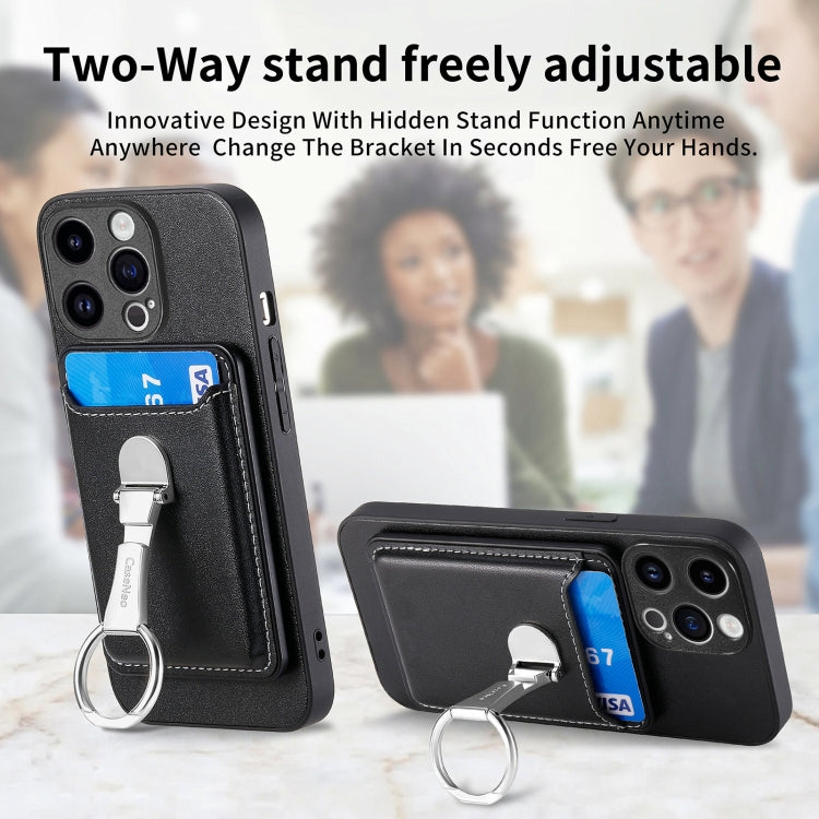 For iPhone 15 Pro Max Skin Feel Ring Holder Wallet Magnetic Phone Case(Black) by bashfashion