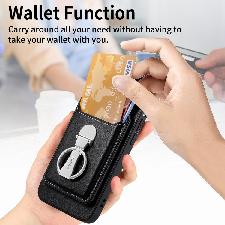 For iPhone 15 Pro Max Skin Feel Ring Holder Wallet Magnetic Phone Case(Black) by bashfashion