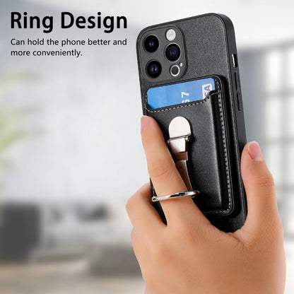 For iPhone 15 Pro Max Skin Feel Ring Holder Wallet Magnetic Phone Case(Black) by bashfashion