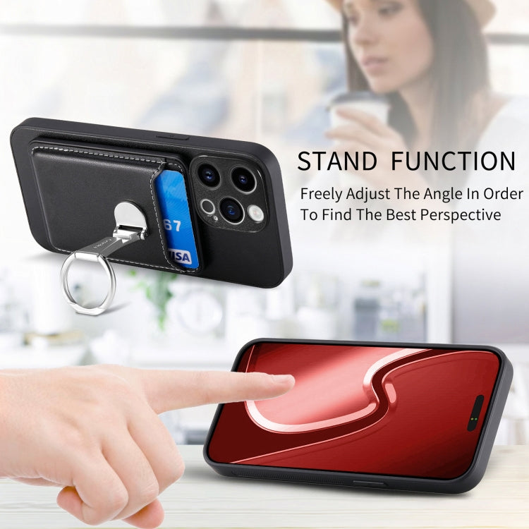 For iPhone 15 Pro Max Skin Feel Ring Holder Wallet Magnetic Phone Case(Black) by bashfashion
