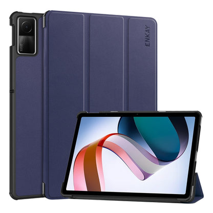For Redmi Pad SE 11.0 ENKAY Tri-fold Custer Texture Leather Smart Tablet Case(Dark Blue) by ENKAY