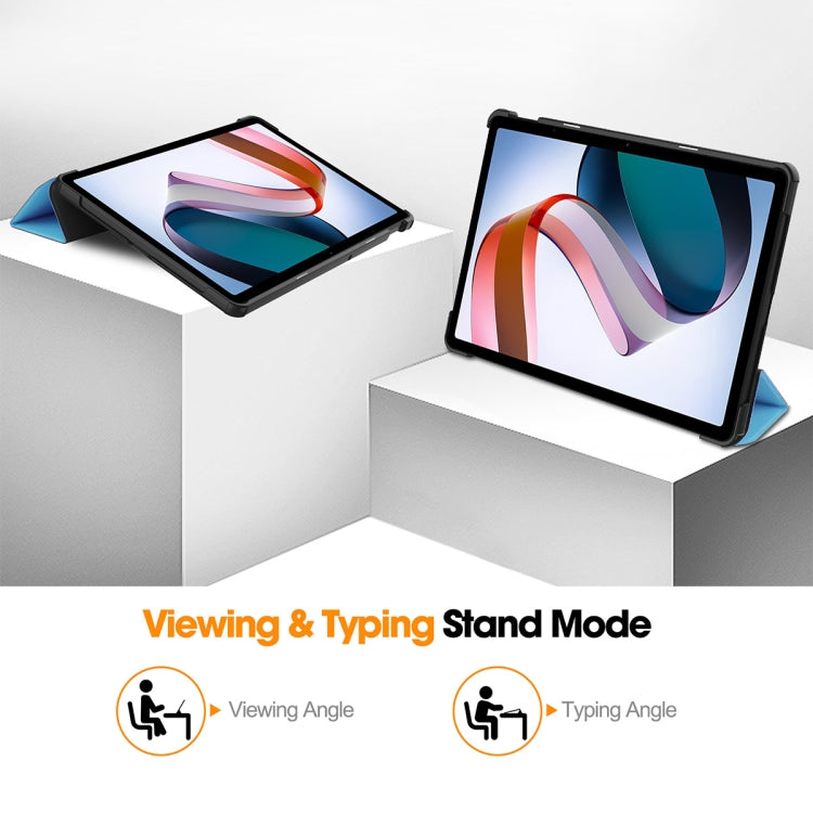 For Redmi Pad SE 11.0 ENKAY Tri-fold Custer Texture Leather Smart Tablet Case(Light Blue) by ENKAY