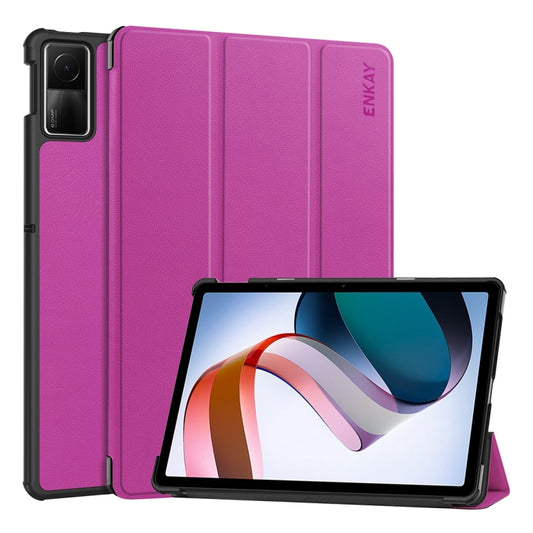 For Redmi Pad SE 11.0 ENKAY Tri-fold Custer Texture Leather Smart Tablet Case(Purple) by ENKAY