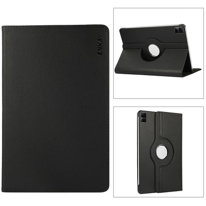 For Redmi Pad SE 11.0 ENKAY Hat-Prince 360 Degree Rotation Litchi Leather Smart Case(Black) by ENKAY