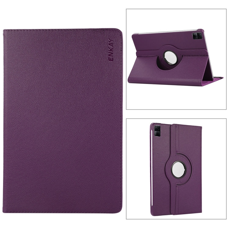 For Redmi Pad SE 11.0 ENKAY Hat-Prince 360 Degree Rotation Litchi Leather Smart Case(Dark Purple) by ENKAY