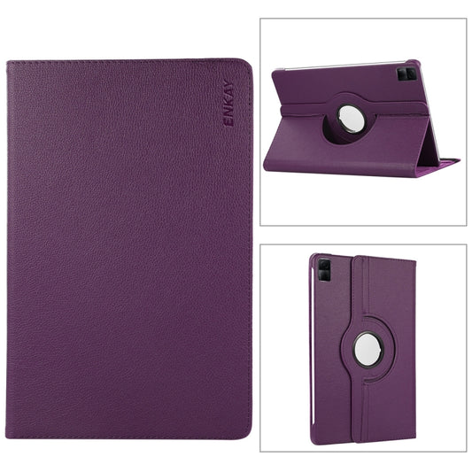 For Redmi Pad SE 11.0 ENKAY Hat-Prince 360 Degree Rotation Litchi Leather Smart Case(Dark Purple) by ENKAY