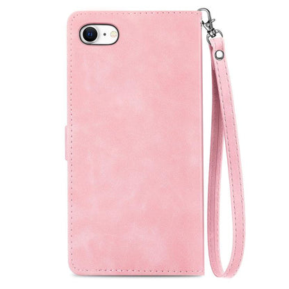For iPhone 16e Embossed Flower Zipper Leather Phone Case(Pink) by bashfashion
