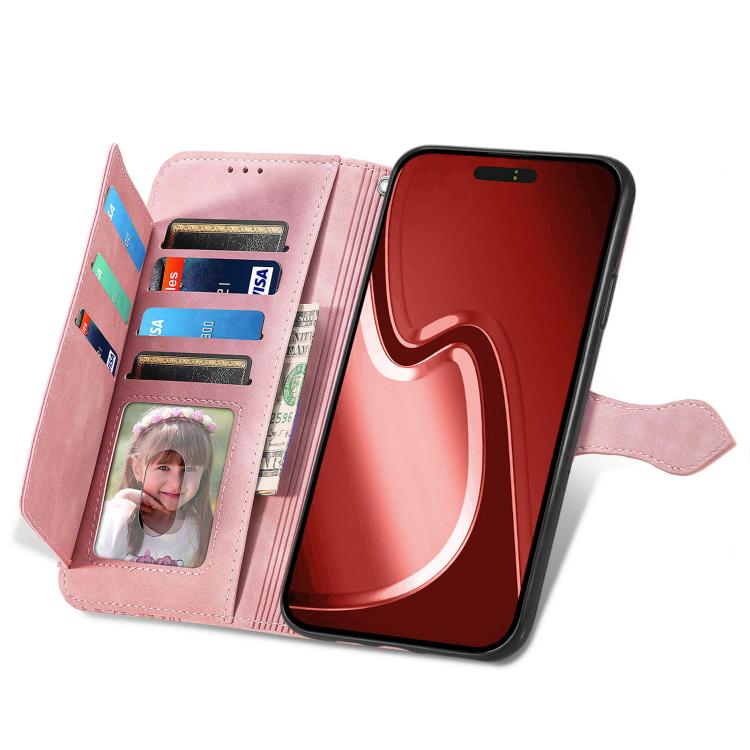 For iPhone 16e Embossed Flower Zipper Leather Phone Case(Pink) by bashfashion