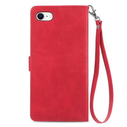 For iPhone 16e Embossed Flower Zipper Leather Phone Case(Red) by bashfashion