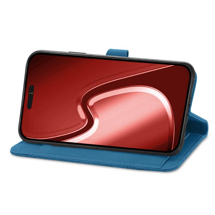 For iPhone 16e Embossed Flower Zipper Leather Phone Case(Blue) by bashfashion