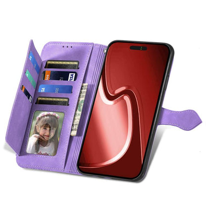 For iPhone 16e Embossed Flower Zipper Leather Phone Case(Purple) by bashfashion