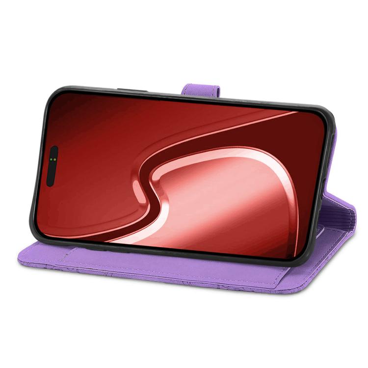 For iPhone 16e Embossed Flower Zipper Leather Phone Case(Purple) by bashfashion