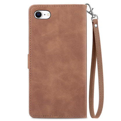 For iPhone 16e Embossed Flower Zipper Leather Phone Case(Brown) by bashfashion