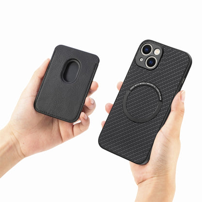 For iPhone 15 Carbon Fiber Leather Card Magsafe Phone Case(Black) by bashfashion