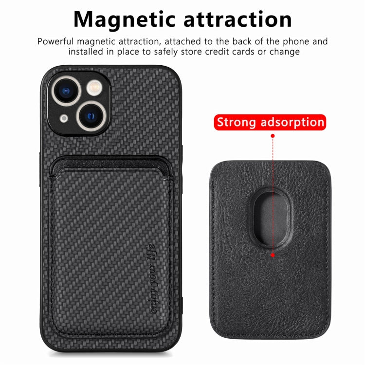 For iPhone 15 Carbon Fiber Leather Card Magsafe Phone Case(Black) by bashfashion