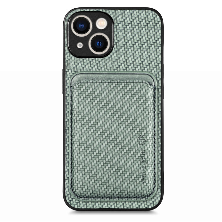 For iPhone 15 Carbon Fiber Leather Card Magsafe Phone Case(Green) by bashfashion