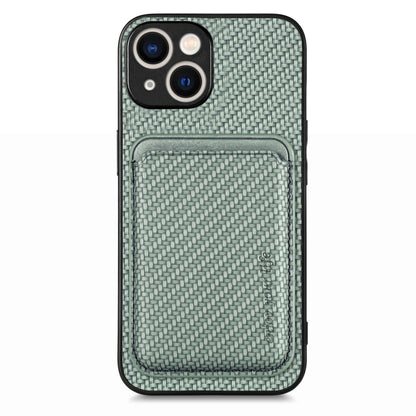 For iPhone 15 Carbon Fiber Leather Card Magsafe Phone Case(Green) by bashfashion