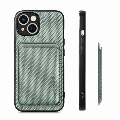 For iPhone 15 Carbon Fiber Leather Card Magsafe Phone Case(Green) by bashfashion