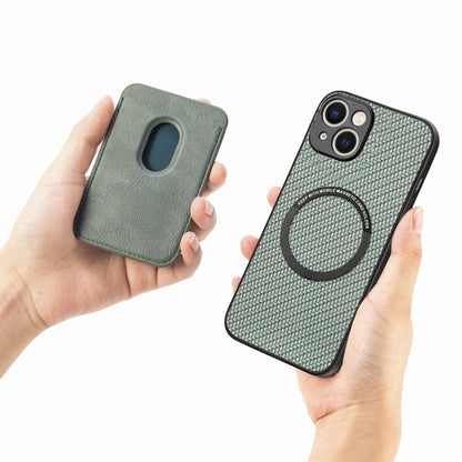 For iPhone 15 Carbon Fiber Leather Card Magsafe Phone Case(Green) by bashfashion
