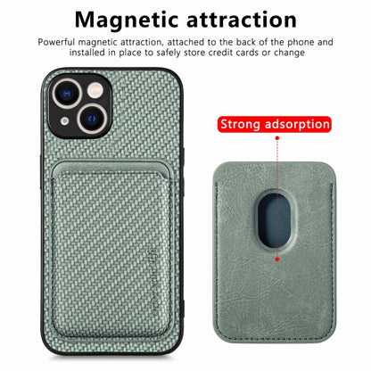 For iPhone 15 Carbon Fiber Leather Card Magsafe Phone Case(Green) by bashfashion