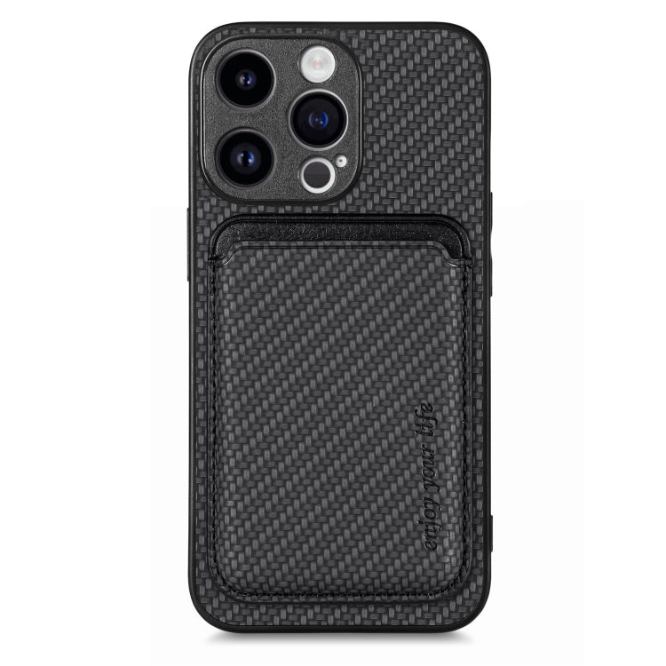 For iPhone 15 Pro Carbon Fiber Leather Card Magsafe Phone Case(Black) by bashfashion