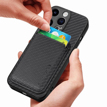 For iPhone 15 Pro Carbon Fiber Leather Card Magsafe Phone Case(Black) by bashfashion