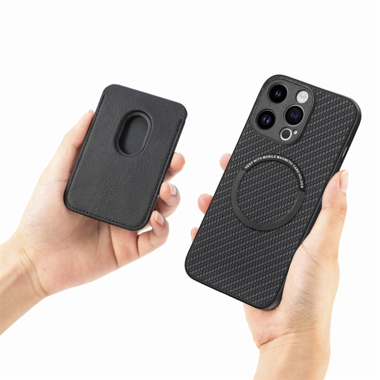 For iPhone 15 Pro Carbon Fiber Leather Card Magsafe Phone Case(Black) by bashfashion