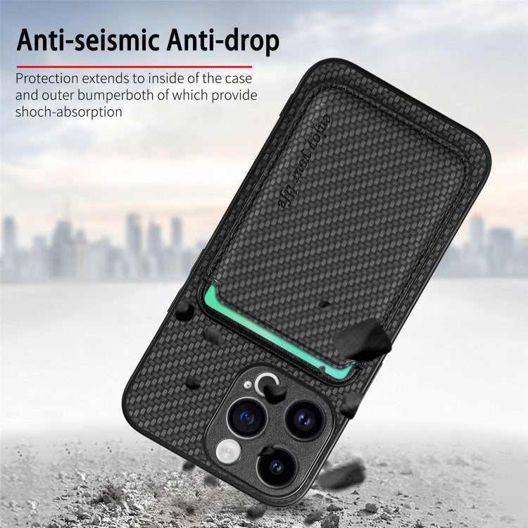 For iPhone 15 Pro Carbon Fiber Leather Card Magsafe Phone Case(Black) by bashfashion