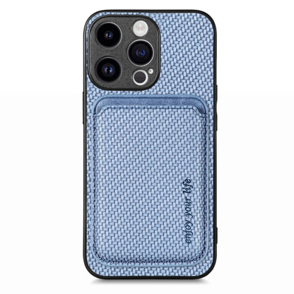 For iPhone 15 Pro Carbon Fiber Leather Card Magsafe Phone Case(Blue) by bashfashion