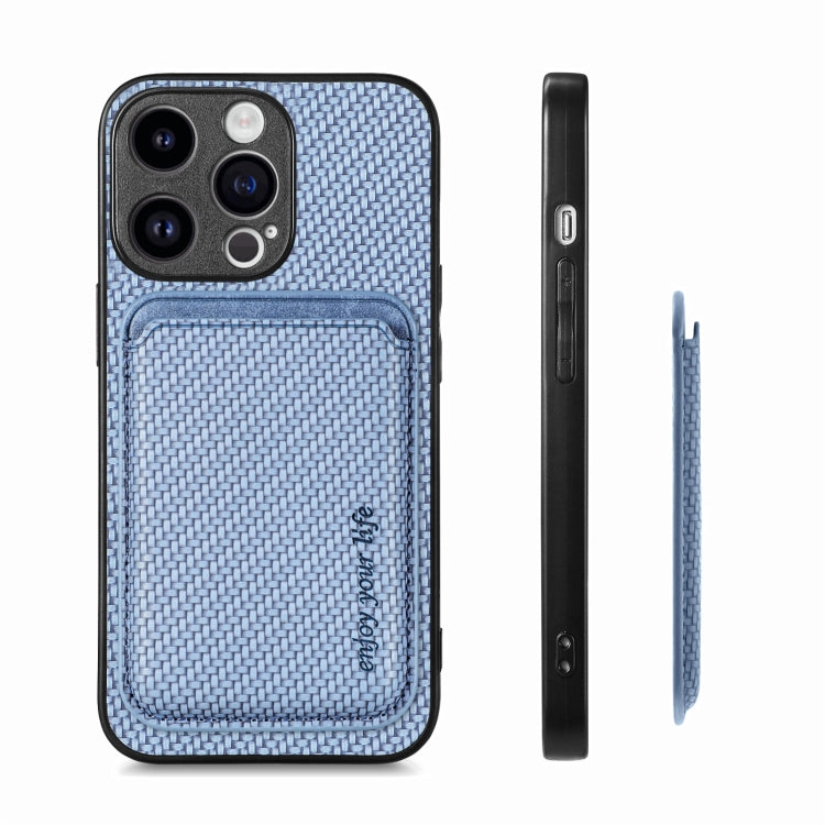 For iPhone 15 Pro Carbon Fiber Leather Card Magsafe Phone Case(Blue) by bashfashion