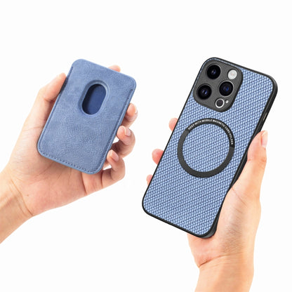 For iPhone 15 Pro Carbon Fiber Leather Card Magsafe Phone Case(Blue) by bashfashion