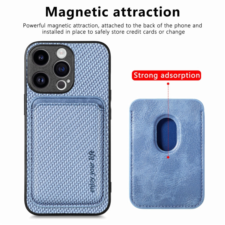 For iPhone 15 Pro Carbon Fiber Leather Card Magsafe Phone Case(Blue) by bashfashion