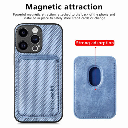 For iPhone 15 Pro Carbon Fiber Leather Card Magsafe Phone Case(Blue) by bashfashion