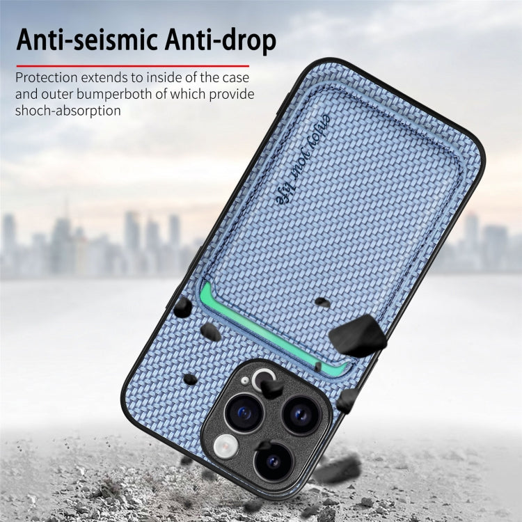 For iPhone 15 Pro Carbon Fiber Leather Card Magsafe Phone Case(Blue) by bashfashion