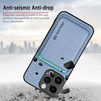 For iPhone 15 Pro Carbon Fiber Leather Card Magsafe Phone Case(Blue) by bashfashion