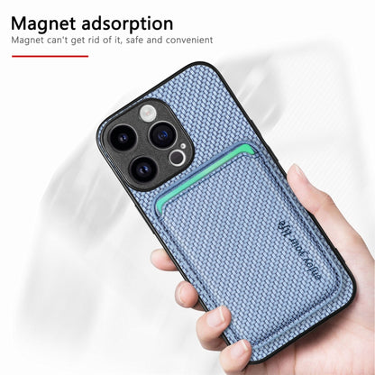 For iPhone 15 Pro Carbon Fiber Leather Card Magsafe Phone Case(Blue) by bashfashion