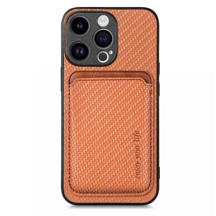 For iPhone 15 Pro Carbon Fiber Leather Card Magsafe Phone Case(Brown) by bashfashion