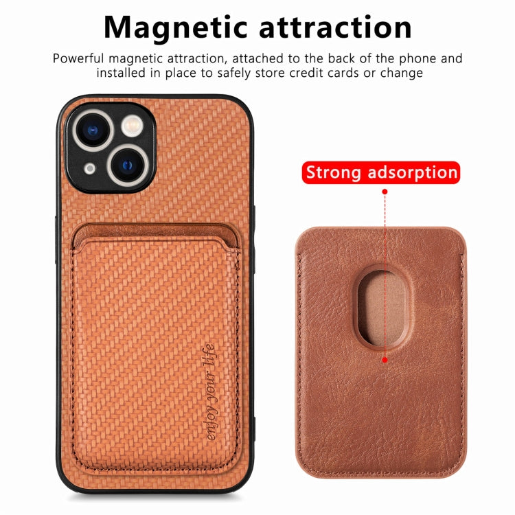 For iPhone 15 Pro Carbon Fiber Leather Card Magsafe Phone Case(Brown) by bashfashion