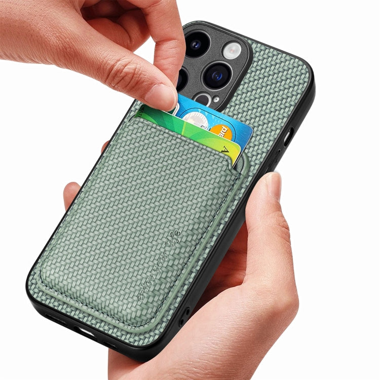 For iPhone 15 Pro Carbon Fiber Leather Card Magsafe Phone Case(Green) by bashfashion
